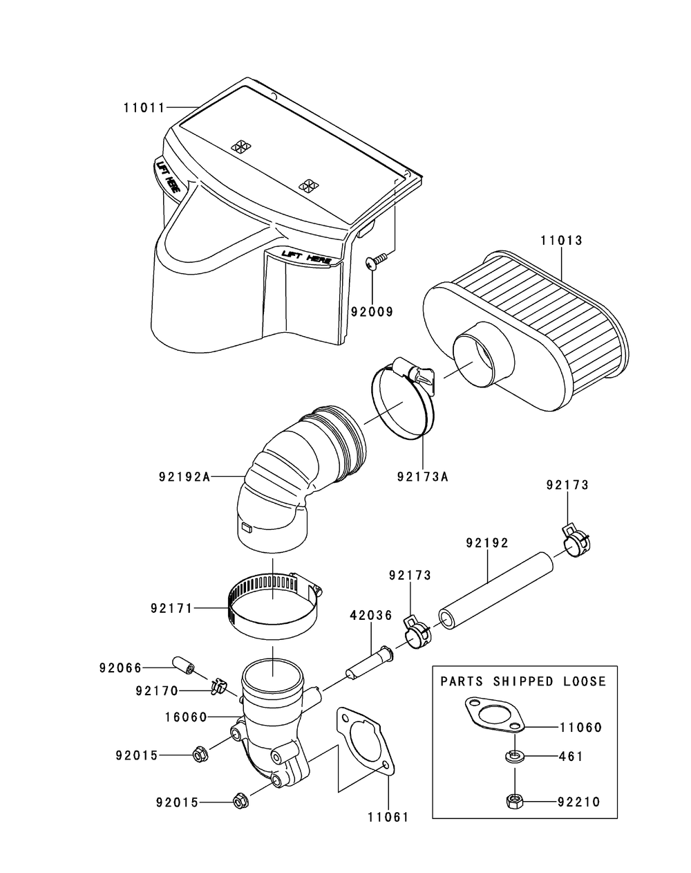 Kawasaki Fr730v-As05 Air Filter And Muffler Diagram and Parts List for Z-FORCES60 (17AI5GHD-17AI5GHD010)(2012) Cub Cadet Lawn Tractor